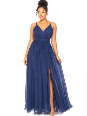 Vera Wang White Plus 14 Royal Blue Chiffon Sleeveless Bridesmaid Dress Maxi